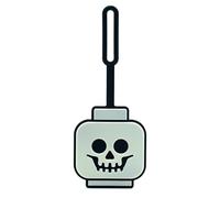 Lego Minifigures Étiquette de sac - Tête de squelette phosphorescente (53648), accessoire Trick or Treat - Étiquette de bagage sur le thème d'Halloween - Silicone