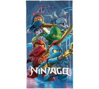 Lego Ninjago Champion Fire Serviette de Bain Rouge 75 x 150 cm - 100% Coton Velours de Qualité - Cole Jay Kai Lloyd Zane Nya Misako Sensai Wu Ninja - Serviette de Plage