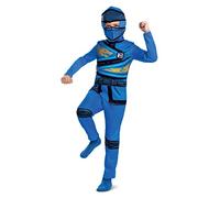 LEGO Ninjago - Costume Jay Ninjago Bleu pour Enfants - Taille 4/6 Ans - Licence Officielle - Combinaison + Masque - Textile Doux - Imprimés Détaillés - Déguisement pour Fêtes, Anniversaires, Haloween