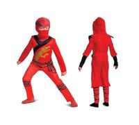 LEGO Ninjago - Costume Kai Ninjago Rouge pour Enfants - Taille S - Licence Officielle - Combinaison + Masque - Textile Doux - Imprimés Détaillés - Déguisement pour Fêtes, Anniversaires, Haloween