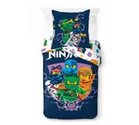 Lego Ninjago Housse de Couette 140x200 + Taie 65x65 - 100% Coton | Parure de lit réversible | Licence officielle LEGO | Lavable en machine | Oeko-Tex | Fille et garcon | Enfants | 1 personne