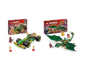 LEGO Ninjago Jouet Voiture de Course à Rappel de Lloyd + Figurine Dragon de la Forêt Verte de Lloyd Jeu Imaginatif Fans de Dragons Rising 71828 + 71829