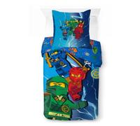 Lego Ninjago Legacy Housse de Couette 135x200 + Taie 80x80 - 100% Coton | Parure de lit réversible | Licence officielle LEGO | Lavable en machine | Oeko-Tex | Fille et garcon | Enfants | 1 personne