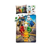 Halantex Parure de lit Lego Ninjago Team – 140x200 Housse de couette réversible + taie – 100% coton