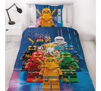 Lego Ninjago Parure de lit 135 x 200 cm pour Enfant avec 1 taie d'oreiller 80 x 80 cm + Housse de Couette 135 x 200 cm avec Fermeture éclair réversible Motif Fan