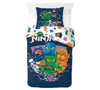 Lego Ninjago Parure de lit pour enfants | Housse de couette 140 x 200 cm avec taie d'oreiller 50 x 70 cm, 100 % coton BCI | Parure de lit douce, respirante et riréversible pour enfant (Ninjago - Bleu