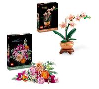 LEGO Pack Décoration florale - Sets pour adultes L’orchidée miniature (10343) & Le joli bouquet de fleurs roses (10342) - Kits fleurs artificielles - Déco maison - Cadeau St Valentin, femme ou homme