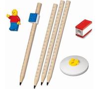 LEGO® Set d'écriture - 4 crayons, 1 taille-crayon, 1 gomme, 1 topper, 1 figurine Lego