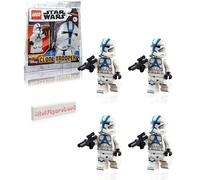 LEGO Star Wars The Clone Wars 501st Legion Clone Trooper avec Blaster et Minifigureland Tile (75280), lot de 4