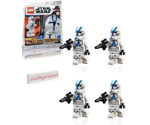 LEGO Star Wars The Clone Wars 501st Legion Clone Trooper avec Blaster et Minifigureland Tile (75280), lot de 4