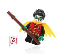 LEGO Super Heroes DC Batman Mini figurine - Robin (masque vert et cape jaune) avec bâton et figurine Tile 76122