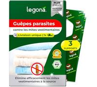 Legona Trichogramma Mites des vêtements - 3 Cartes à 1 Livraison - Anti-Mites Naturel - Produit performant Contre Les Mites