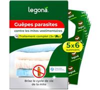 Legona Trichogrammes Anti-Mites Textiles, 6 Supports, 5 livraisons | 15 semaines contre mites des vêtements : armoire, laine et textiles