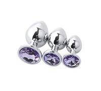 Legou Anal Plug 3 PCS Diamant Rond en Acier Inoxydable Jouets pour Femmes et Couples Débutant Violet clair 3 Pcs