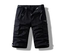 Legou Short cargo pour homme en coton fin et ample à jambe droite, durable et résistant à l'usure, pantalon 7 points, Noir , 4XL