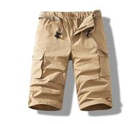 Legou Short cargo pour homme en coton fin et ample à jambe droite, durable et résistant à l'usure, pantalon 7 points, kaki, 3XL