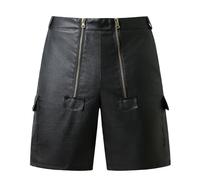 Legou Short de motard droit mi-long en similicuir pour homme, noir, S