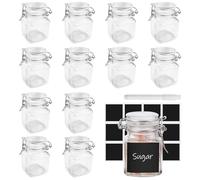 Legpador 12 Pièces Bocaux en Verre, Pot a Epices avec Étiquettes et Stylo, Bocal en Verre, Pots à Épices avec Clip, Boite a Epice, Pot d'Assaisonnement en Verre pour Cuisine, Épices, Thé(100ML)