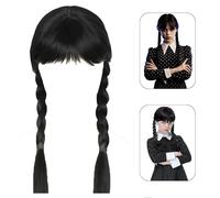 LEGQYJK Perruque Mercredis pour Filles, Addamses Perruques Enfants, Noires Longuesperruque Femmese Deguisements, pour Carnivals Partys Thèmefête Déguisements