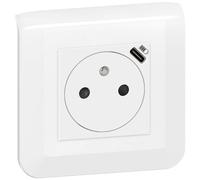 Legrand – Prise murale Mosaic Surface précâblée avec chargeur USB‑C, affleurante, blanc