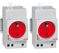 Legrand 004282 Prise de Courant Modulaire, 2P+T à Éclips et à Détrompage, 2.5 Modules, 10A à 16A, 250V, Gris/Rouge (Lot de 2)