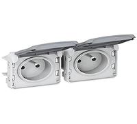 Legrand 069562 Double Prise de Courant Étanche 2P+T Précâblées à L'horizontale Plexo Composable IP55, 16A, 250V, Gris