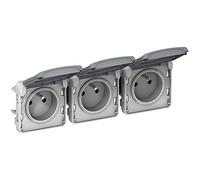 Legrand 069564 Triple Prise de Courant Étanche 2P+T Précâblées à L'horizontale Plexo Composable IP55, 16A, 250V, Gris