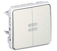 Legrand 069619 Interrupteur ou Va et Vient Lumineux + Poussoir Inverseur NO+NF Lumineux Étanche Plexo Composable IP55, 10AX, 250V, Blanc