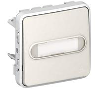Poussoir inverseur lumineux avec porte-étiquettes Plexo IP55 - Composable saillie ou encastré - Blanc