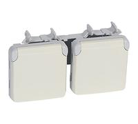Legrand 069643 Double Prise de Courant Étanche 2P+T Précâblées à La Verticale Plexo Composable IP55, 16A, 250V, Blanc