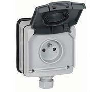 Prise de courant étanche 2P+T avec volet Plexo IP66 complet 16A 250V~ - gris - 90466 - Legrand