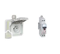 Legrand 090471 Prise Saillie Étanche Green'up Access pour Véhicule Électrique, Modes 1 ou 2, IP66, IK08, 16A, 230V & Disjoncteur Phase + Neutre - 20A - bornes à vis - 1 module