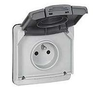 Legrand 090486 Prise de Courant Étanche avec Volet Plexo Composable, 2P+T, 16A, 250V, IP66, Gris