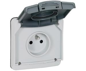Legrand 090486 Prise de Courant Étanche avec Volet Plexo Composable, 2P+T, 16A, 250V, IP66, Gris
