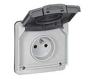 Legrand 090486 Prise de Courant Étanche avec Volet Plexo Composable, 2P+T, 16A, 250V, IP66, Gris