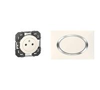 Legrand 095215 Prise de Courant 2P+T Surface Dooxie, 16A, Blanc & - Plaque carrée dooxie 1 poste finition blanc mat avec bague effet chrome