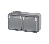 Legrand, 191505 Gamme Plexo Prise murale double étanche IP55 pour extérieur Gris
