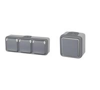 Legrand 191515 Plexo Prise murale triple étanche et résistante à l'eau (IP55) Gris - Version espagnole & 191501 Interrupteur interrupteur étanche de surface, gris