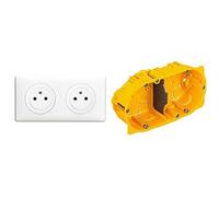 Legrand 200131 Double Prise de Courant Céliane Surface avec Plaque + Boite à Encastrer, Blanc & 090542 Boîte à encastrer Batibox 2 postes, Jaune, 40mm