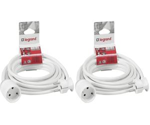 Legrand, 390086 Câble d'extension avec Prise de Contact de Protection et Embrayage coudé Intérieur Max. 3680 W Longueur 5 m Blanc (Lot de 2)