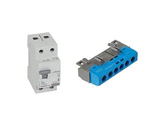 Legrand 402037 RX3 FI Type 40 A 30 mA A & 004815 Bornier de Répartition IP2X Neutre, 1 Connexion, 10mm² à 35mm², 62mm Longueur, Bleu