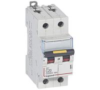 Legrand 409222 Disjoncteur DX³10000 16kA arrivée haute et départ bas à vis, 2P, 230V~ à 400V~, 20A, courbe C, 2 modules