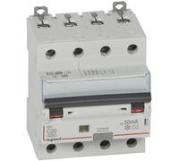 Legrand 411189 Disjoncteur différentiel monobloc DX³6000 10kA arrivée haute et départ bas à vis, 4P, 400V, 32A typeAC, 30mA