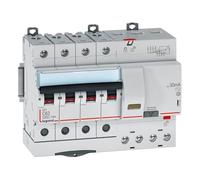 Legrand 411192 Disjoncteur différentiel monobloc DX³6000 10kA arrivée haute et départ bas à vis, 4P, 400V, 63A typeAC, 30mA