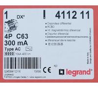 Legrand Disjoncteur différentiel monobloc DX³6000 4P 63A 10kA type AC 300mA arrivée haut départ bas