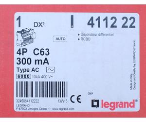 Legrand 4112 22 Disjoncteur différentiel DX³ 6000 10kA 4P 400V 63A. 411222.