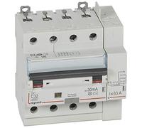 Legrand 411200 Disjoncteur différentiel monobloc DX³6000 10kA arrivée haute vis départ haut automatique, 4P, 400V, 32A typeAC, 30mA