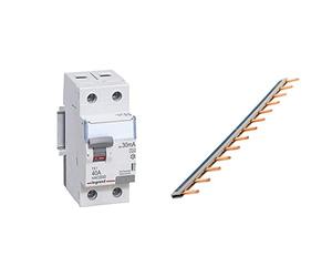 Legrand 411560 TX3 FI Disjoncteur de courant résiduel, 40a, 2p, 30mA & Zenitech-Peigne 13 modules noir/blanc longueur 220mm