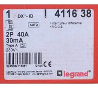Legrand Interrupteur différentiel DX3 2P 40A Type A 30 mA arrivée haute + départ haut – 2 modules