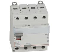 Legrand 411661 Interrupteur différentiel DX³-ID arrivée haute et départ bas à vis, 4P, 400V, 40A typeAC, 30mA, 4 modules